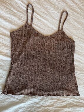 Source Unknown Brown Ribbed Spaghetti Strap Cami